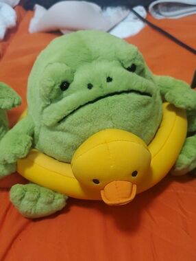 Green Frog Plush with Yellow Duck Float - Reptile Habitat Accessory JellyCats